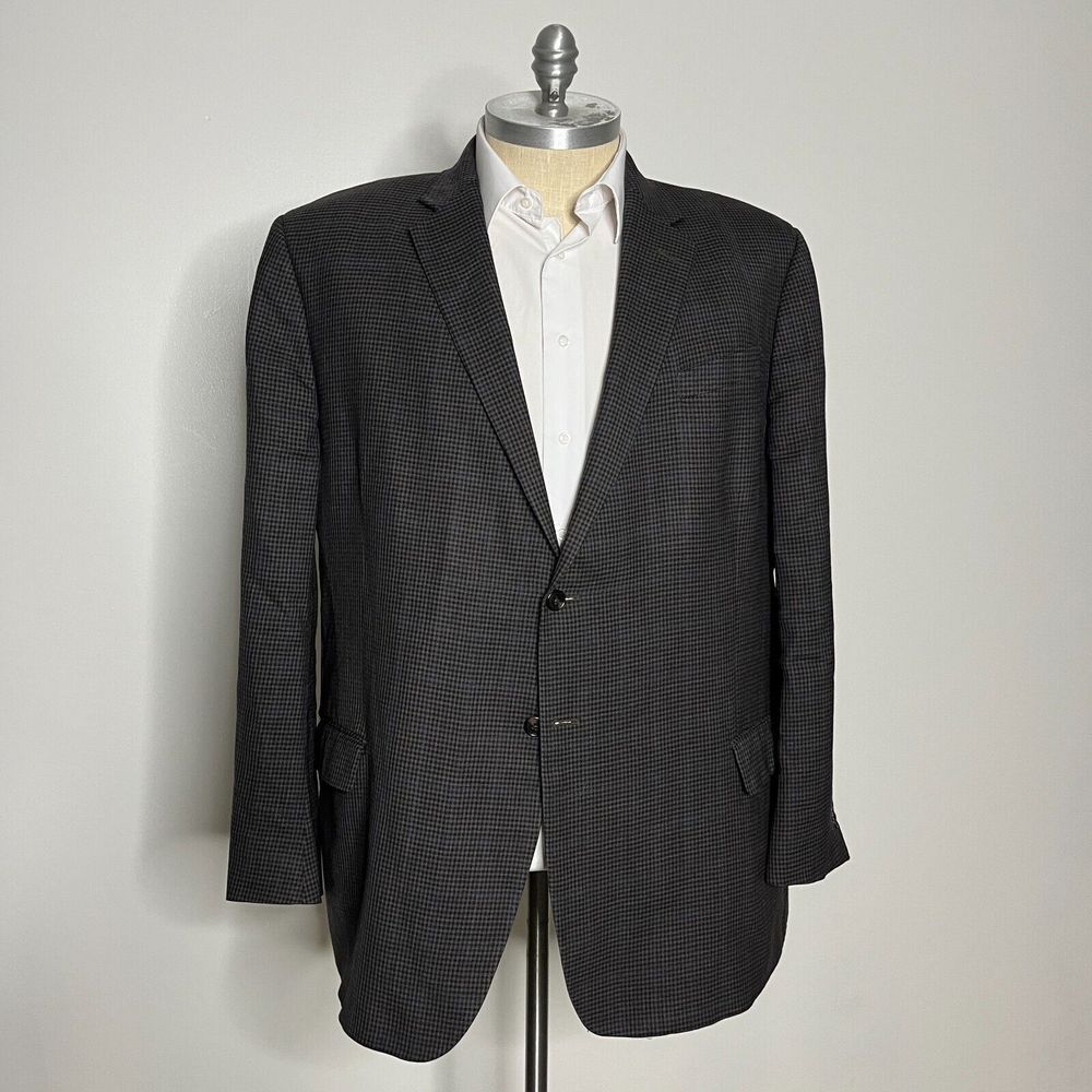 Joseph Feiss Gold Sport Coat Blazer 50L Mens‎ Wool Check Brown Big & Tall